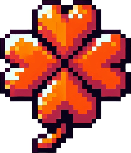 pixel art of a 4 leaf orange clover...
Single Game Texture. In-Game asset. 2d. Blank background. High contrast. No shadows.