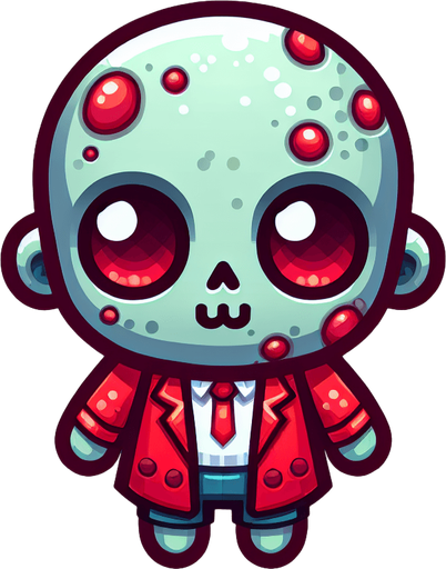 cute zombie in red.
Single Game Texture. In-Game asset. 2d. Blank background. High contrast. No shadows. top down view. bird view