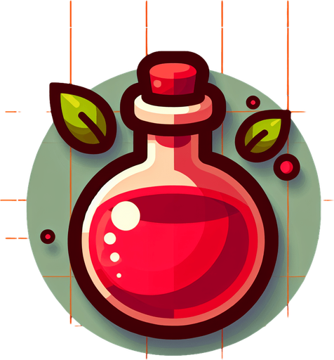 The red potion.
Single Game Texture. In-Game asset. 2d. Blank background. High contrast. No shadows.