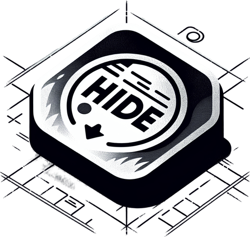 a button with text that fades to the right saying "hide".
Single Game Texture. In-Game asset. 2d. Blank background. High contrast. No shadows.