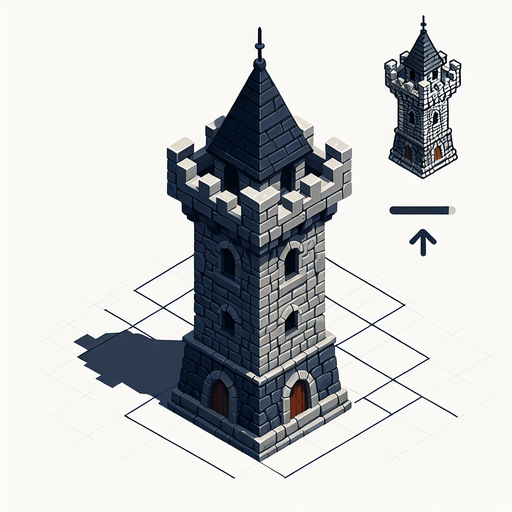 a medieval style stone tower. top down view.
Single Game Texture. In-Game asset. 2d. Blank background. High contrast. No shadows.