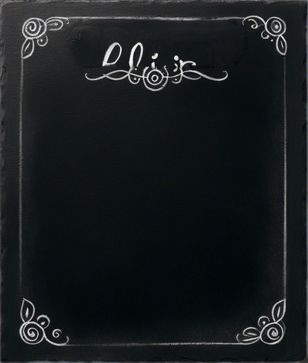 Word "ELIXIR" handwritten in chalk aligned at the top