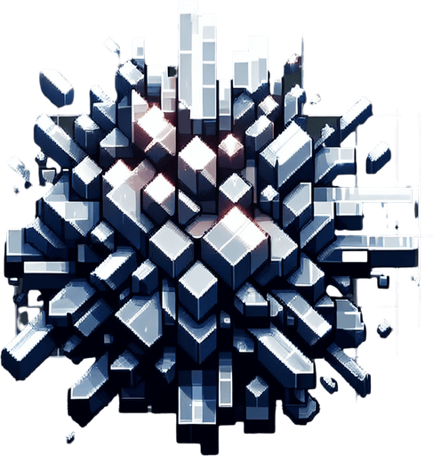 exploded silver fragments. pixelated. 8 bit.
Single Game Texture. In-Game asset. 2d. Blank background. High contrast. No shadows.