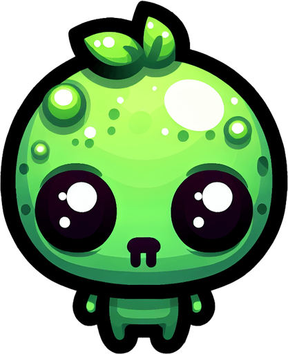 cute zombie in green.
Single Game Texture. In-Game asset. 2d. Blank background. High contrast. No shadows. top down view. bird view