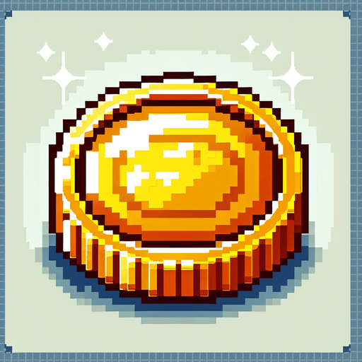 8-bit. cartoon. gold coin. in game asset. Single Game Texture. In-Game asset. 2d. Blank background. High contrast. No shadows.