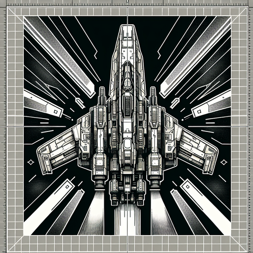 spaceship facing upwards.
Single Game Texture. In-Game asset. 2d. Blank background. High contrast. No shadows.