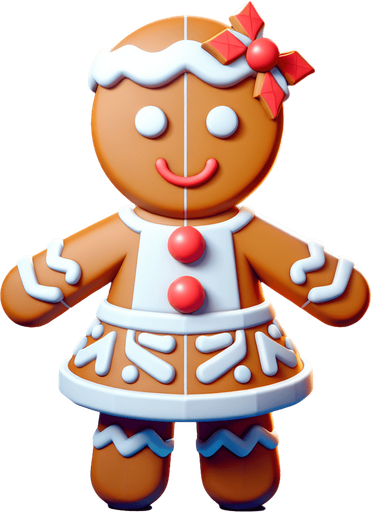 a christmas gingerbread girl. plastic style. Single Game Texture. In-Game asset. 2d. Blank background. High contrast. No shadows.