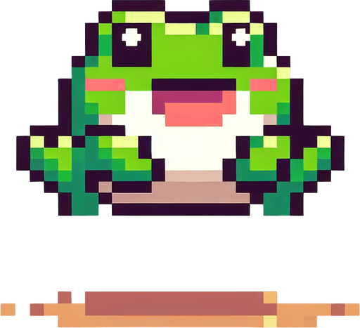 pixelated 8-bit cute jumping frog seen from the front.
Single Game Texture. In-Game asset. 2d. Blank background. High contrast. No shadows.