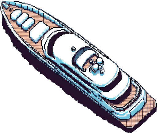 yacht seen from above. pixelated 8-bit.
Single Game Texture. In-Game asset. 2d. Blank background. High contrast. No shadows.