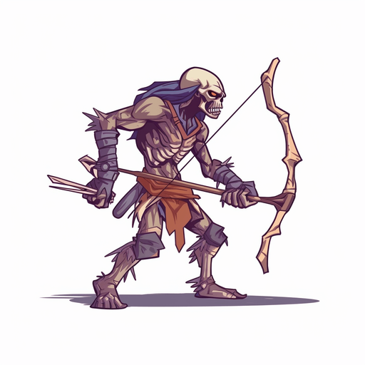 Enemy zombie archer walking to the left.
Game Texture. In-Game asset. 2d. Pixelart. White background. Blank background. Low detail. High contrast.