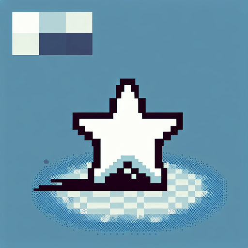 8-bit. cartoon. white star..
Single Game Texture. In-Game asset. 2d. Blank background. High contrast. No shadows.