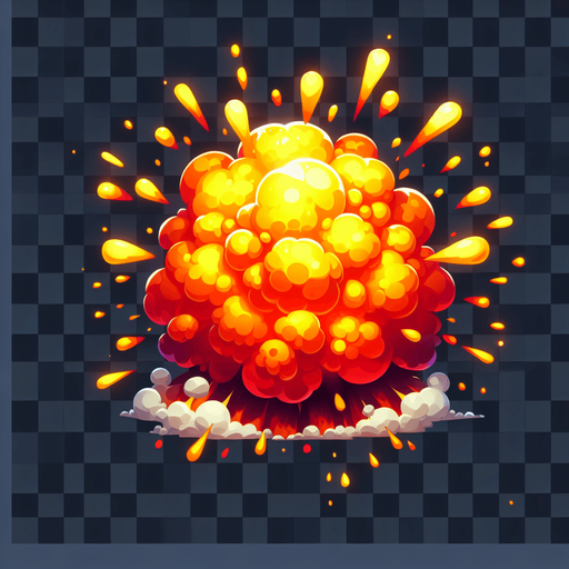 explosion frame.
Single Game Texture. In-Game asset. 2d. Blank background. High contrast. No shadows.