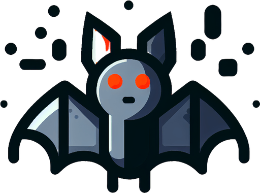 Single simple cartoon bat for a game titled "Flap & Bounce". The bird has lots black, grey and orange colors and is high contrast. The bat is seen from the side. Only show the animal. No shadows.
Single Game Texture. In-Game asset. 2d. Blank background. High contrast. No shadows.