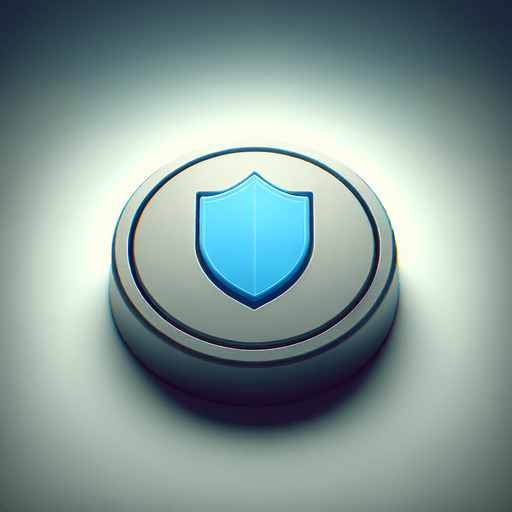 basic light round  convex gray button with a raised blue shield icon..
UI