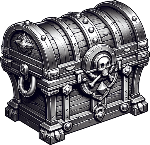 pirate treasure chest.
Single Game Texture. In-Game asset. 2d. Blank background. High contrast. No shadows.