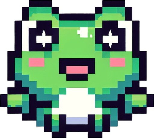 pixelated 8-bit cute jumping frog seen from the front.
Single Game Texture. In-Game asset. 2d. Blank background. High contrast. No shadows.