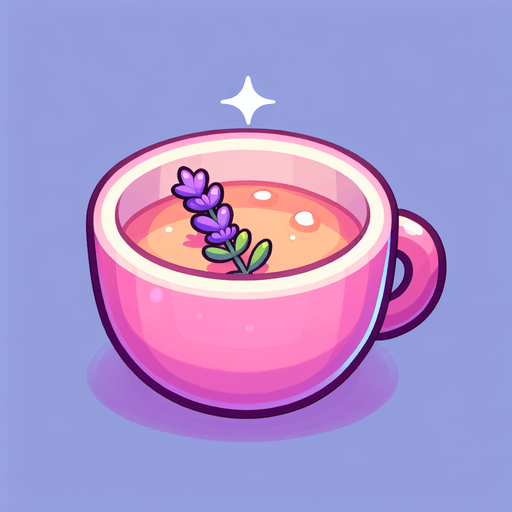 Lavender tea on pink cup Single Game Texture. In-Game asset. 2d. Blank background. High contrast. No shadows. Single Game Texture. In-Game asset. 2d. Blank background. High contrast. No shadows.