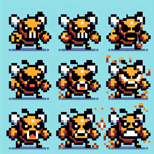 pixel art. some angry bees..
Single Game Texture. In-Game asset. 2d. Blank background. High contrast. No shadows.