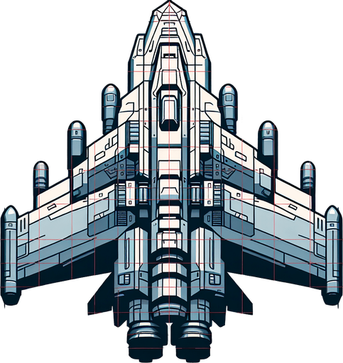 spaceship, facing up.
Single Game Texture. In-Game asset. 2d. Blank background. High contrast. No shadows.