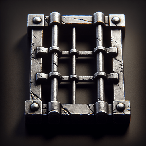 Prison cell bars.
Single Game Texture. In-Game asset. 2d. Blank background. High contrast. No shadows.