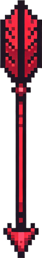 A red hunting arrow, pointing straight up. Pixelart. Vertical view. Single Game Texture. In-Game asset. 2d. Blank background. High contrast. No shadows.