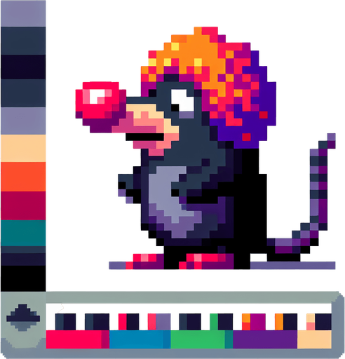 pixel art. mole standing up. clowns nose.
Single Game Texture. In-Game asset. 2d. Blank background. High contrast. No shadows.