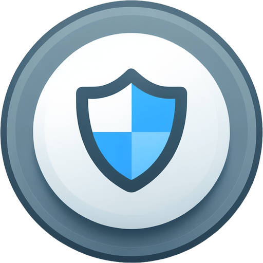 basic light round  convex gray button with a raised blue shield icon..
UI