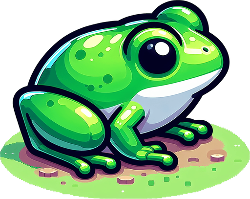 A little green frog.
Single Game Texture. In-Game asset. 2d. Blank background. High contrast. No shadows.