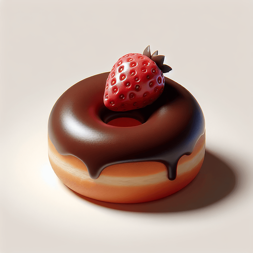 Donut nappage chocolat fraise.
Single Game Texture. In-Game asset. 3D
 Blank background. High contrast. No shadows.