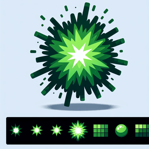 single green firework explosion . Single Game Texture. In-Game asset. 2d. Blank background. High contrast. No shadows.