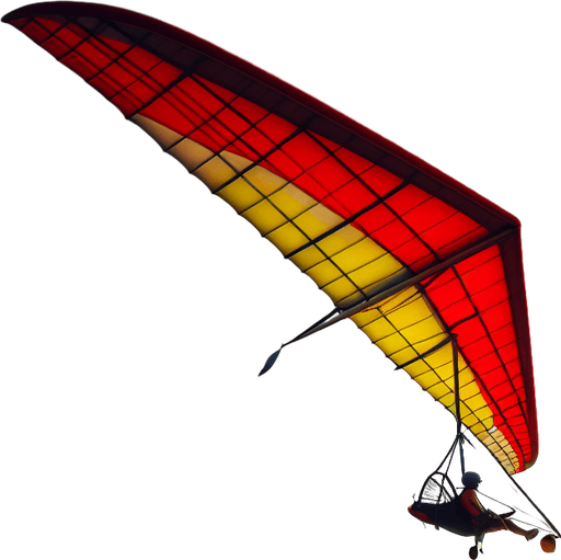 a hang glider flying.
full lateral view