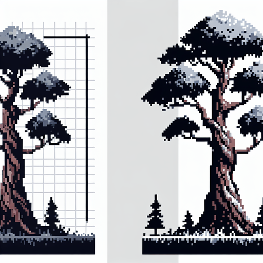 pixel art of a tall, tree.
game asset, 2d, white background, shadowless.