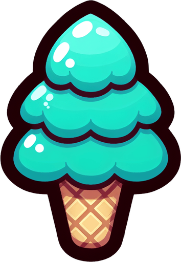 Chibi style pine tree ice cream turquoise Single Game Texture. In-Game asset. 2d. Blank background. High contrast. No shadows. Single Game Texture. In-Game asset. 2d. Blank background. High contrast. No shadows.