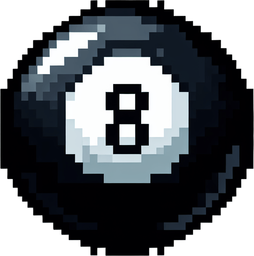 black 8-ball biliard ball. pixelated. 8 bit..
Single Game Texture. In-Game asset. 2d. Blank background. High contrast. No shadows.