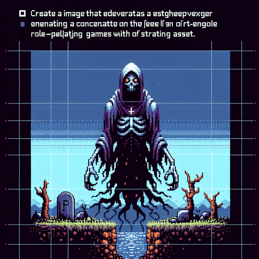 evil wraith, 1st person perspective, I want the art style to reflect a classic 16-bit retro pixel art aesthetic, reminiscent of early 1990s RPGs with vibrant colors.
Single Game Texture. In-Game asset. 2d. Blank background. High contrast. No shadows.