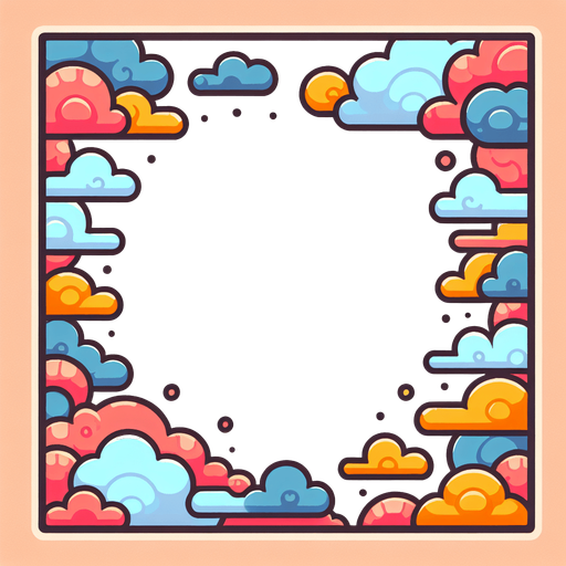 colorful cartoon clouds thin border. vertical. 2048x2732.
Single Game Texture. In-Game asset. 2d. Blank background. High contrast. No shadows.