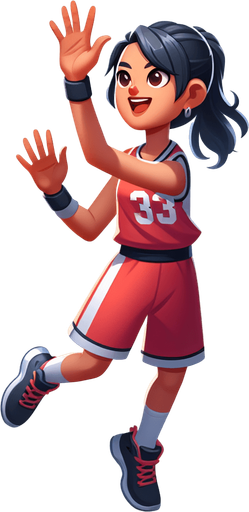 Create a cartoon-style illustration of a basketball player in a shooting pose with hands raised in the air. This character should not be holding a basketball. Emphasize the cartoonish features, exaggerate expressions, and ensure the absence of a basketball in the scene. The goal is to capture a lively and playful cartoon character ready to shoot, with a focus on dynamic and exaggerated elements. Do not draw the basketball just the pose! No basketball in the hands!.
Single Game Texture. In-Game asset. 2d. Blank background. High contrast. No shadows.