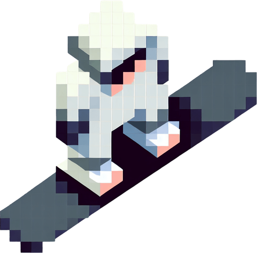 snowboarder. top-view. gta 2. seen from above. Single Game Texture. In-Game asset. 2d. Blank background. High contrast. No shadows. pixelated. 8 bit