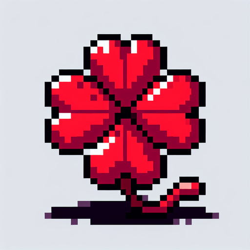 pixel art of a 4 leaf red clover..
Single Game Texture. In-Game asset. 2d. Blank background. High contrast. No shadows.