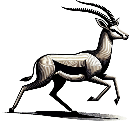 gazelle.
Single Game Texture. In-Game asset. 2d. Blank background. High contrast. No shadows.