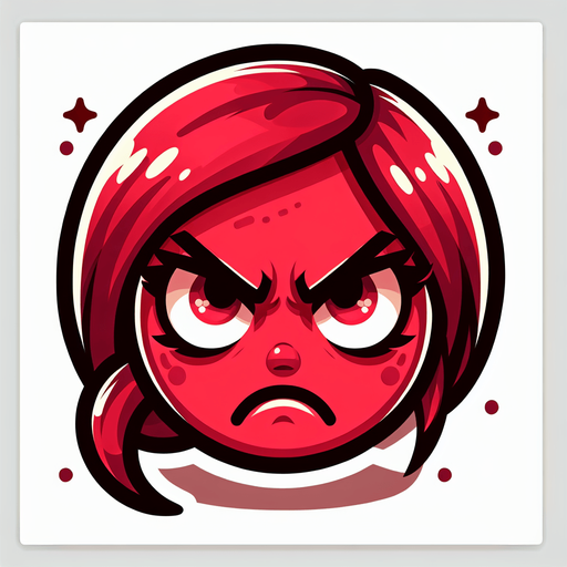 create a cartoon-style illustration of an red girly angry emoji.
Single Game Texture. In-Game asset. 2d. Blank background. High contrast. No shadows.