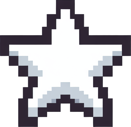 8-bit. cartoon. white star..
Single Game Texture. In-Game asset. 2d. Blank background. High contrast. No shadows.