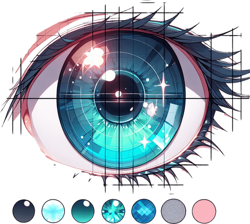 An eye in a anime style.
Single Game Texture. In-Game asset. 2d. Blank background. High contrast. No shadows.