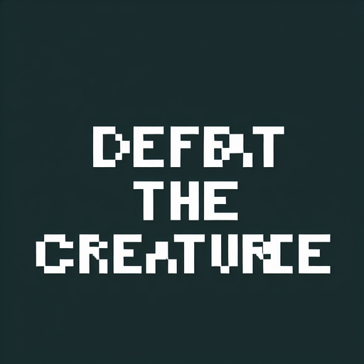 Text that says Defeat the creature, I want the art style to reflect a classic 16-bit retro pixel art aesthetic, reminiscent of early 1990s RPGs.
Single Game Texture. In-Game asset. 2d. Blank background. High contrast. No shadows.