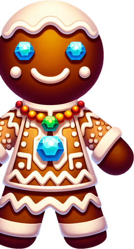 a christmas gingerbread girl. plastic style. Single Game Texture. In-Game asset. 2d. Blank background. High contrast. No shadows.