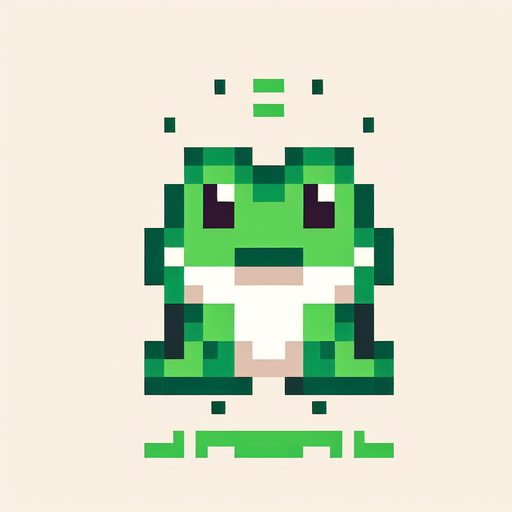 pixelated 8-bit cute jumping frog seen from the front.
Single Game Texture. In-Game asset. 2d. Blank background. High contrast. No shadows.