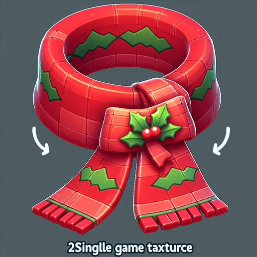 a christmas scarf. plastic style. Single Game Texture. In-Game asset. 2d. Blank background. High contrast. No shadows.