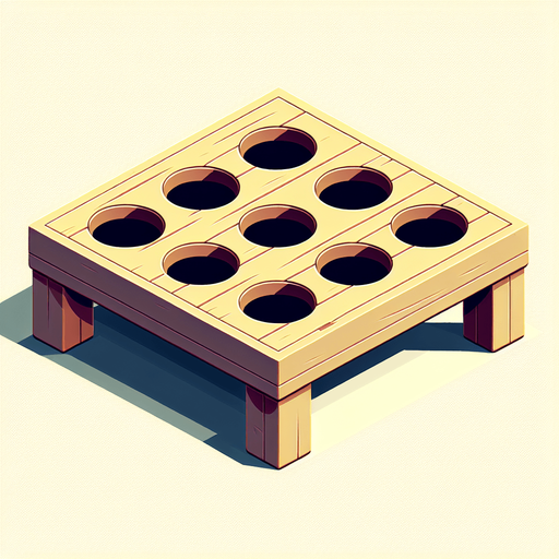 isometric table with empty whack-a-mole holes.
Single Game Texture. In-Game asset. 2d. Blank background. High contrast. No shadows.