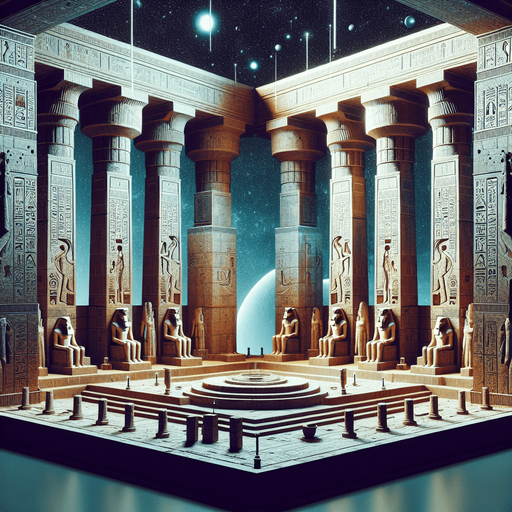 Interior of Egyptian temple ruin in outerspace..
Single Game Texture. In-Game asset. 2d. Blank background. High contrast. No shadows.