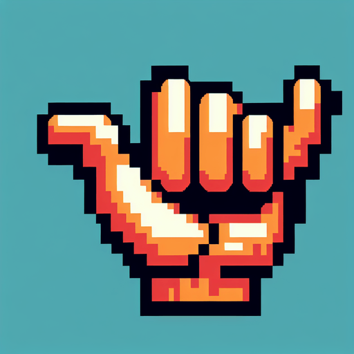 8 bit. cartoon. surf shaka hand. Single Game Texture. In-Game asset. 2d. Blank background. High contrast. No shadows.